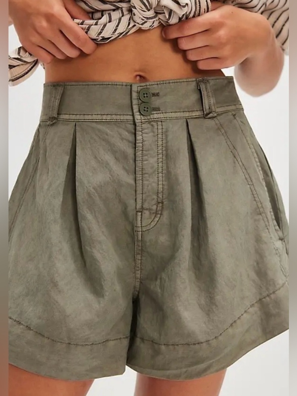 NEW Size 10 Free People Marina Tailored Olive Green Pleated Trouser Shorts